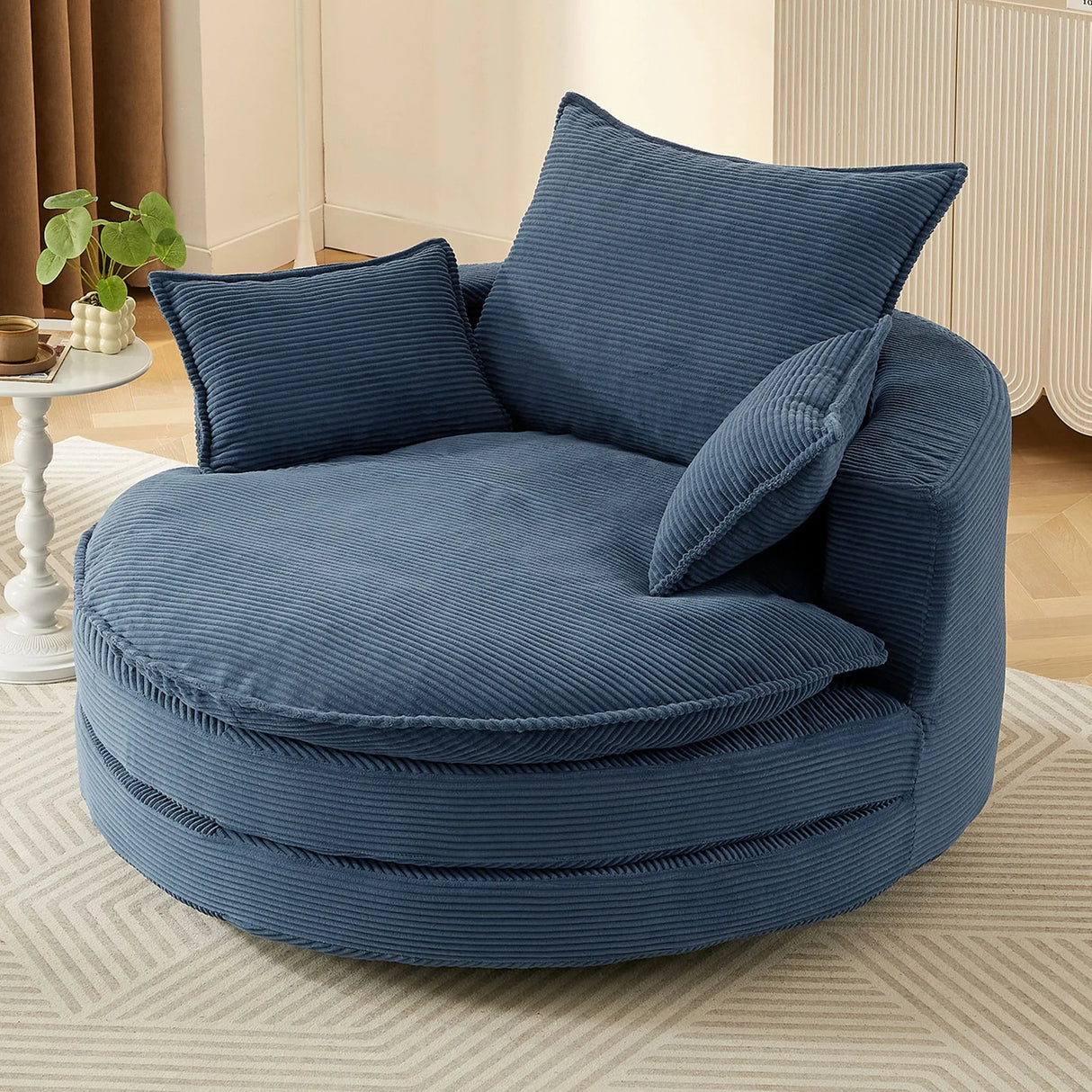 360° Swivel Accent Barrel Chair With Dual Layer Cushion And 3 Removable Pillows - Furniture Home Direct