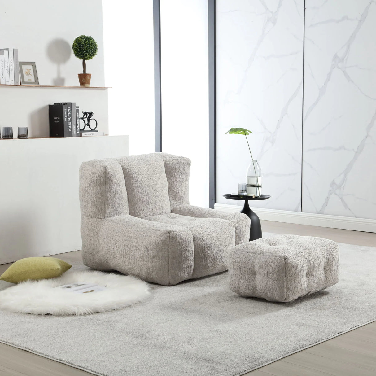 Modern Indoor Fluffy Bean Bag Chair With Memory Foam And Ottoman, Super Soft - Furniture Home Direct