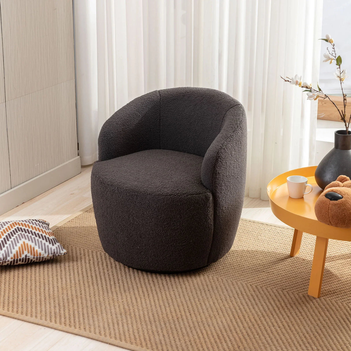 Teddy Fabric Swivel Accent Armchair Barrel Chair With Powder Coating Metal Ring - Furniture Home Direct
