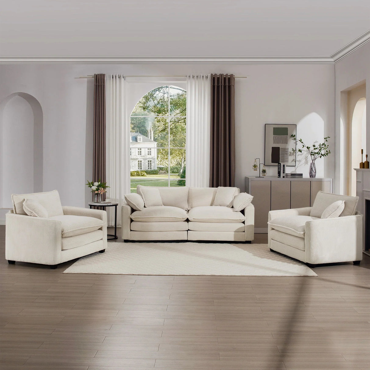 Elegant Corduroy Oversized Sectional Sofa Set With Deep Seats And Flexible Layout - Furniture Home Direct