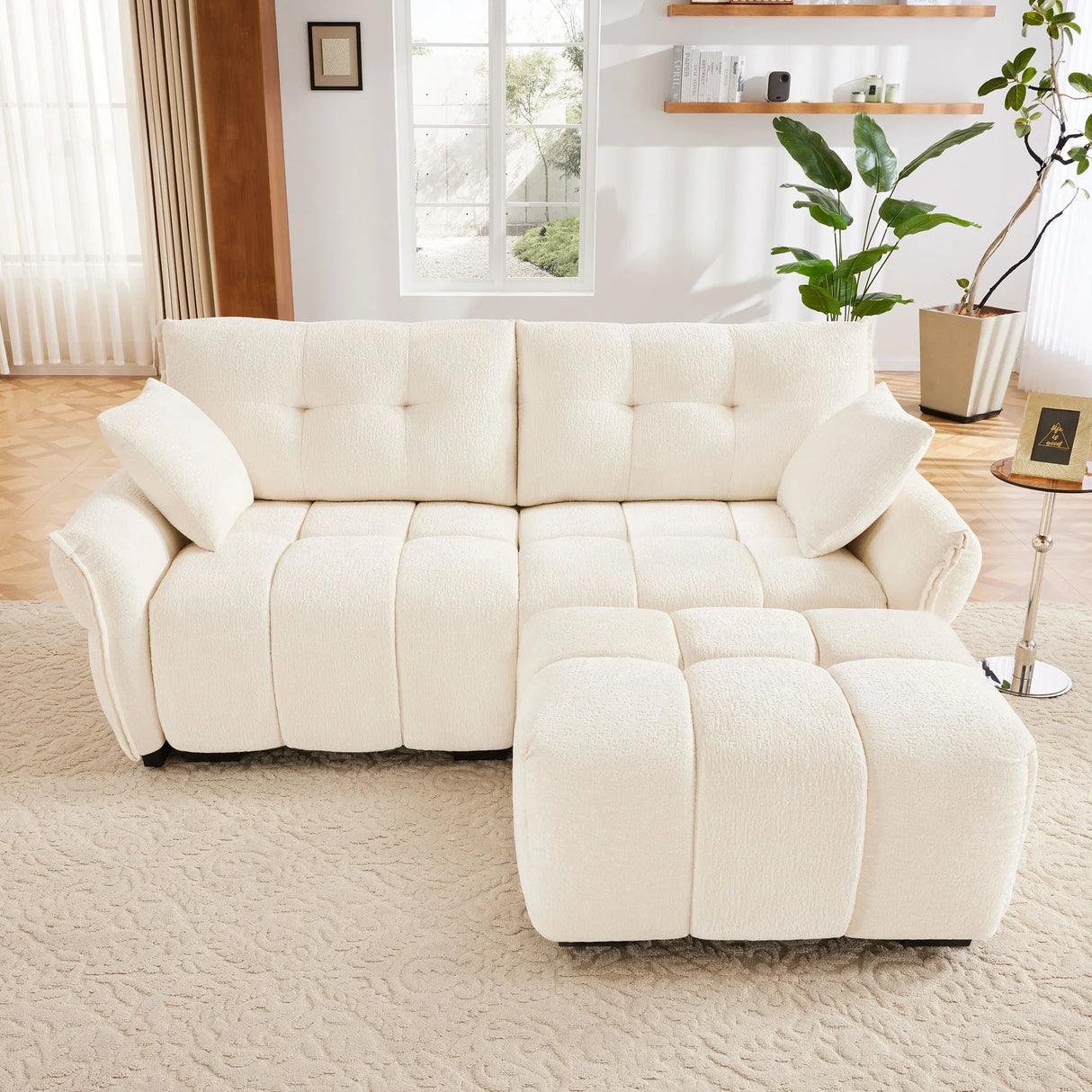 Sofa Set With Ottoman And Pillows, Textured, High Resilience Cushions - Furniture Home Direct