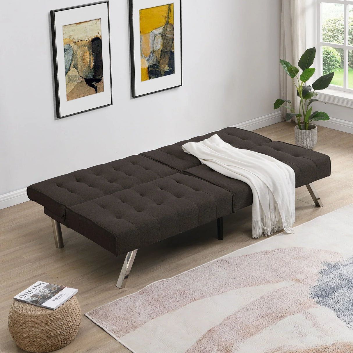 Modern Sofa Bed With Wood Frame And Stainless Legs - Furniture Home Direct