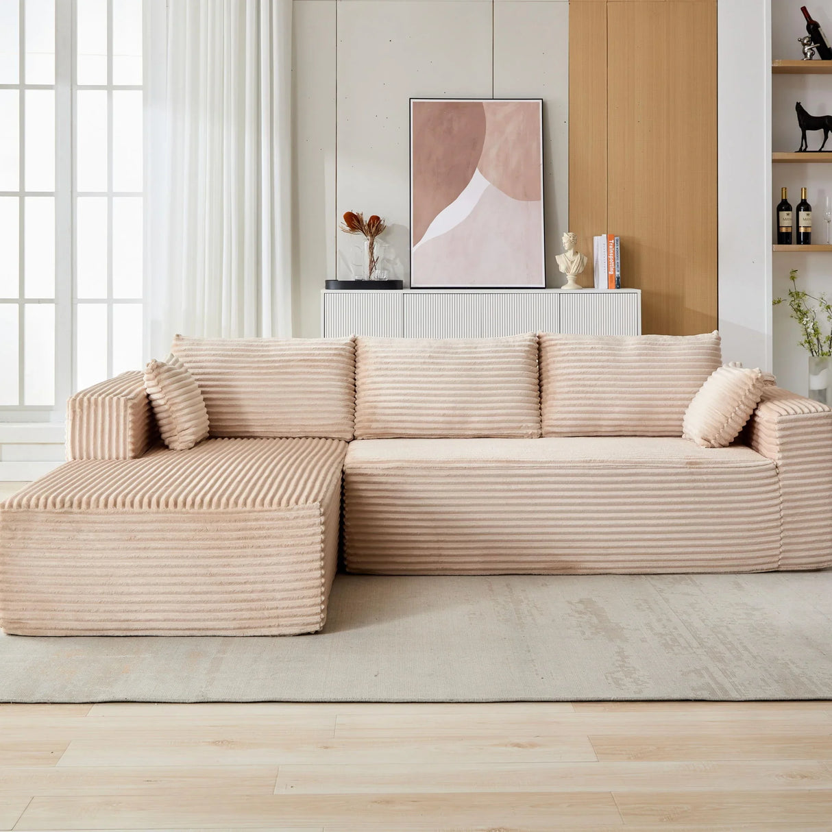 Compression Sectional Couch With Comfy Chaise, Boneless L Shape Sofa With Deep Seat - Furniture Home Direct