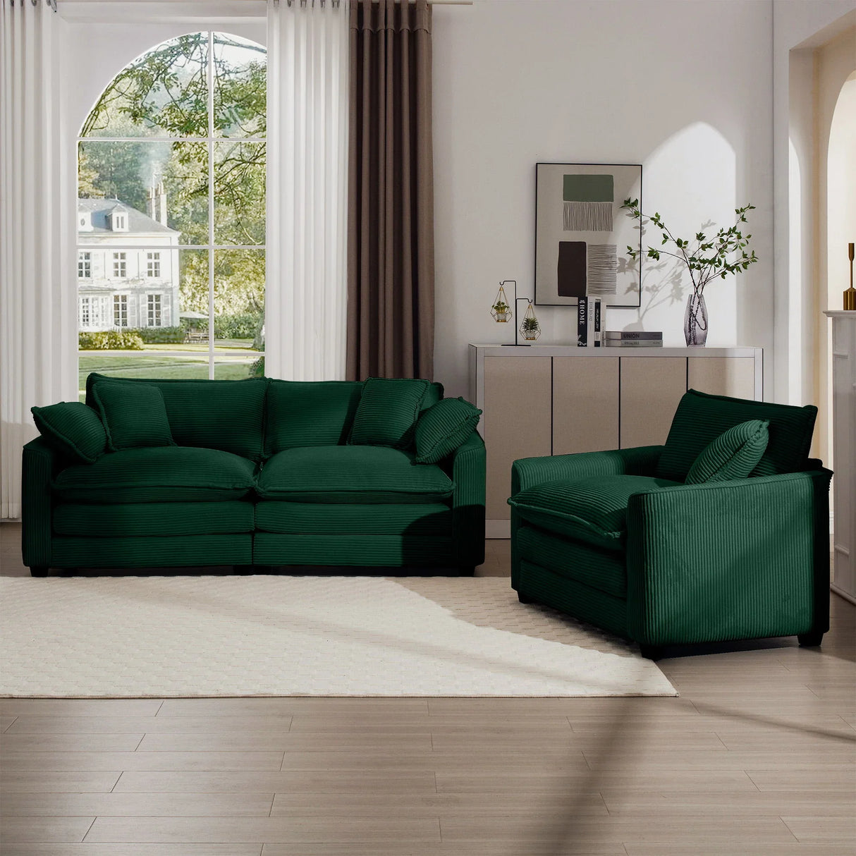 Elegant Corduroy Oversized Sectional Sofa Set With Deep Seats And Flexible Layout - Furniture Home Direct