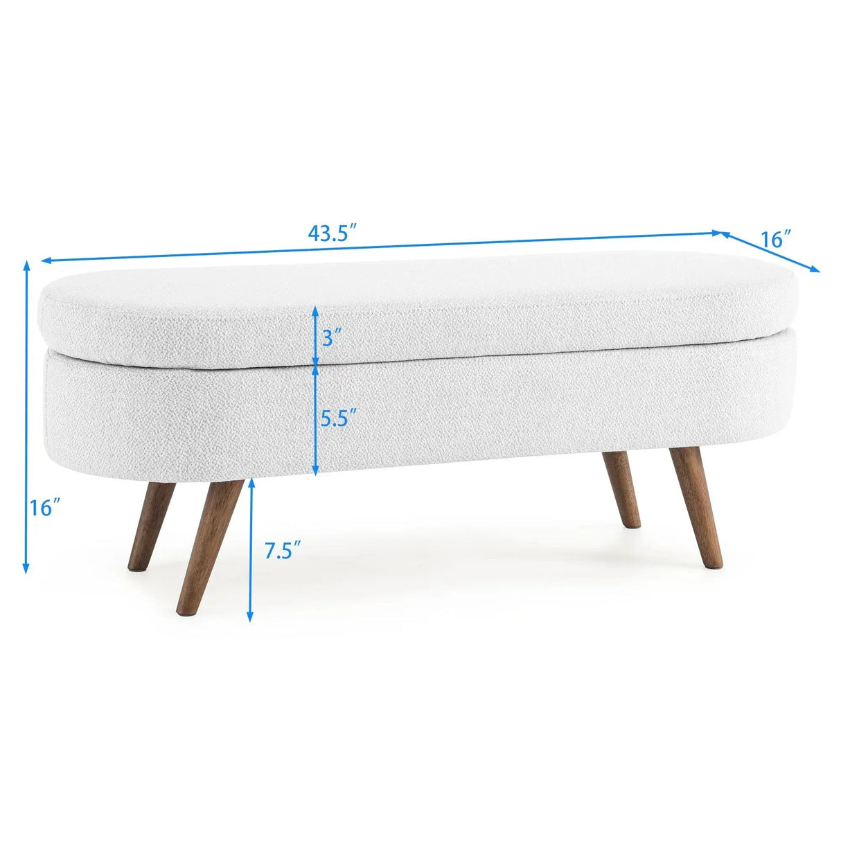 Ottoman Oval Storage Bench With Rubber Wood Legs - Furniture Home Direct