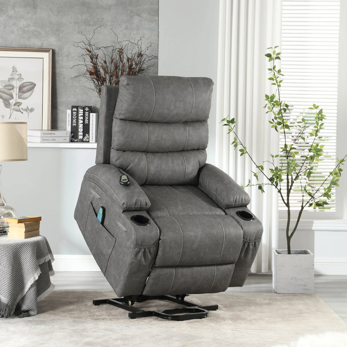 Large Size Electric Power Lift Recliner Chair Sofa With 8 Point Vibration Massage And Lumbar Heat - Furniture Home Direct
