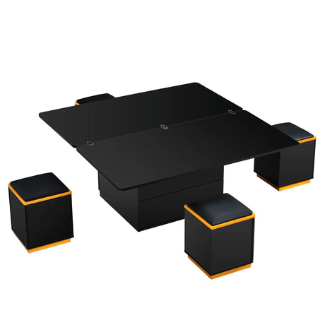 Multi Functional Adjustable Coffee Table With 4 Storage Stools - Furniture Home Direct