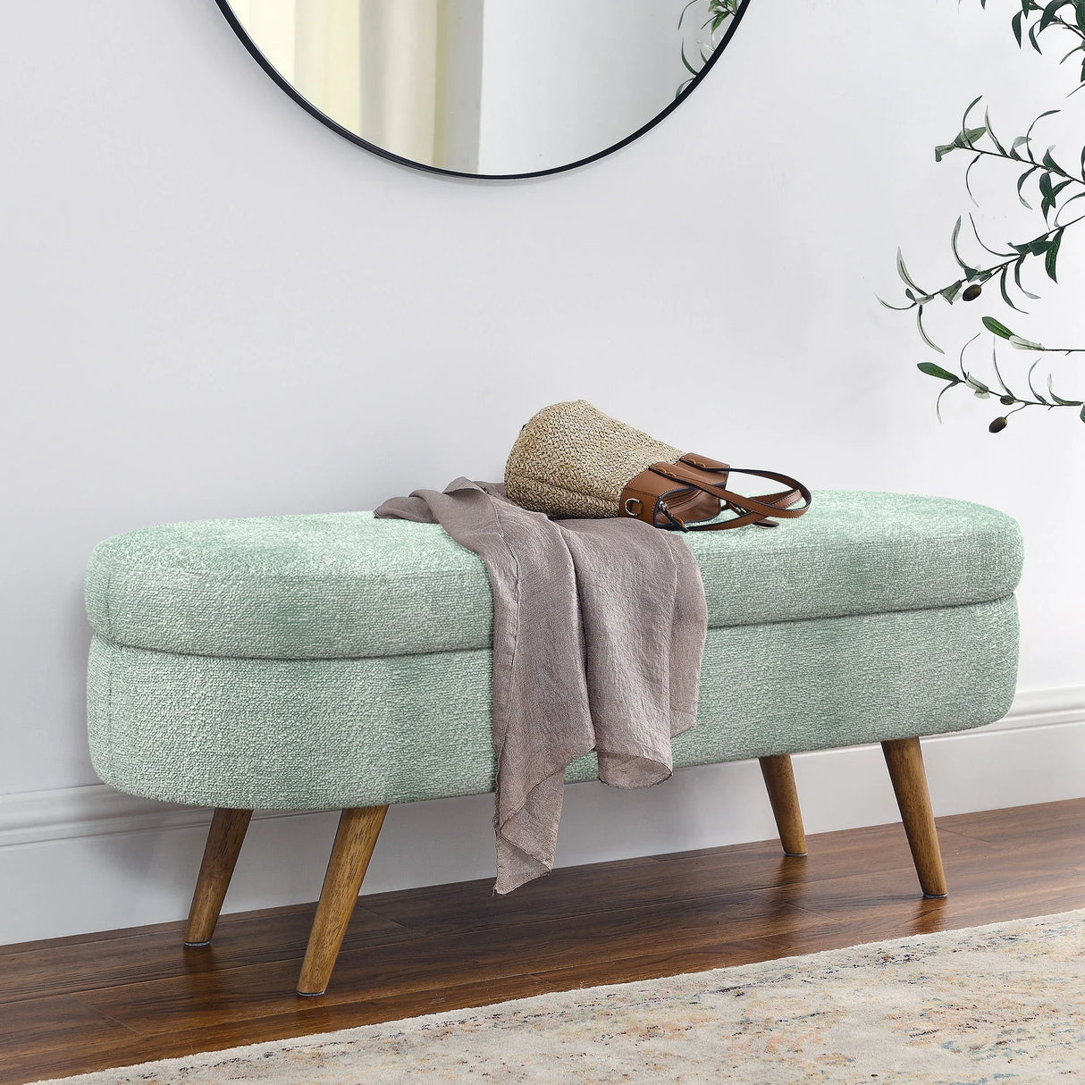 Modern Ottoman Oval Storage Bench With Rubber Wood Legs - Furniture Home Direct