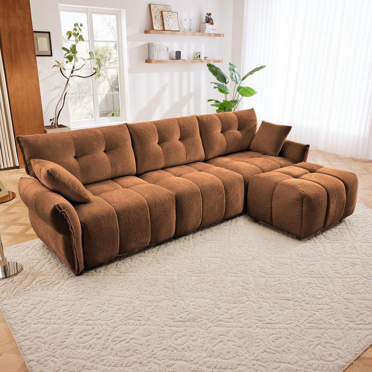 Sofa Set With Ottoman And Pillows, Textured, High Resilience Cushions - Furniture Home Direct