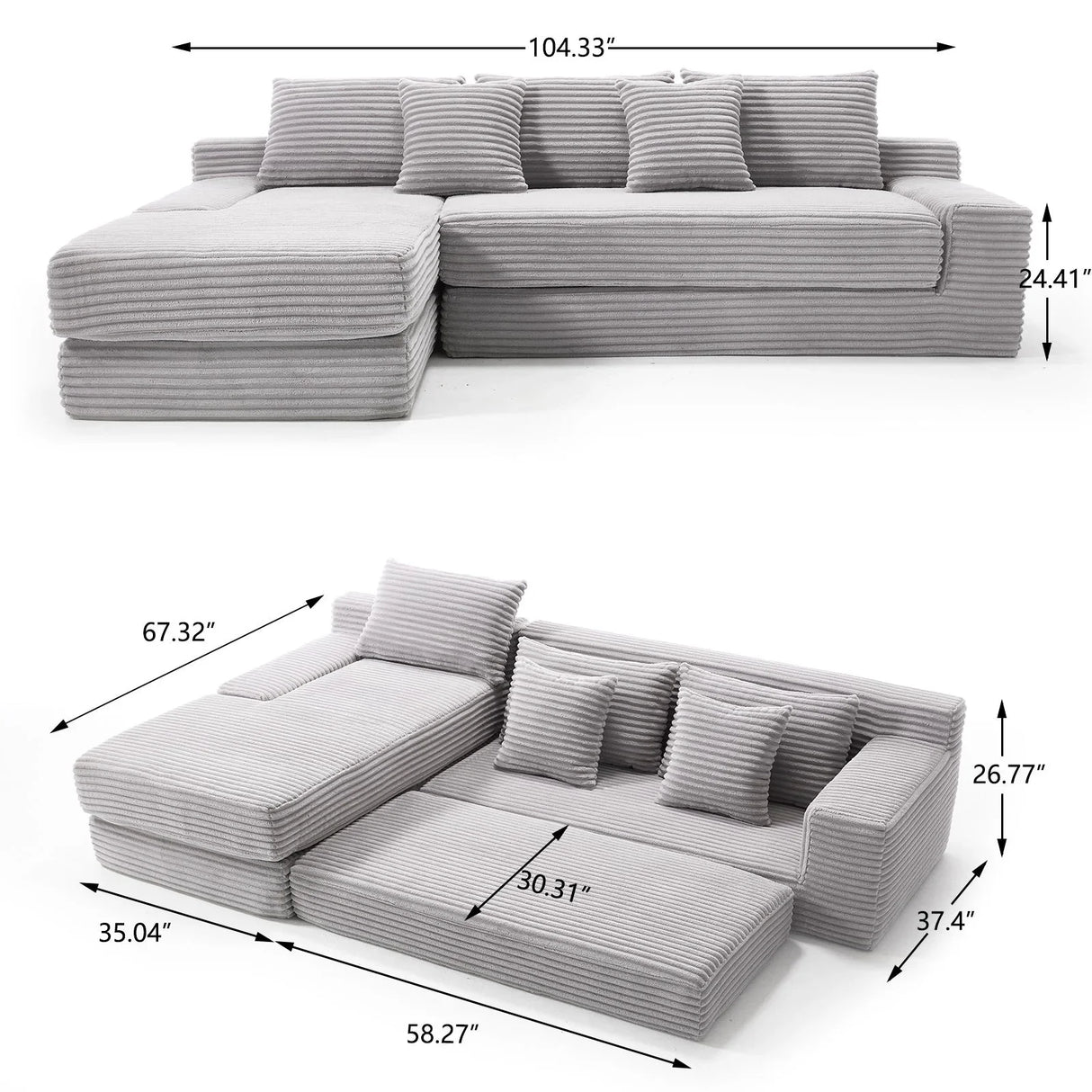 Modern L - Shaped Sectional Couch With Memory Foam - Furniture Home Direct