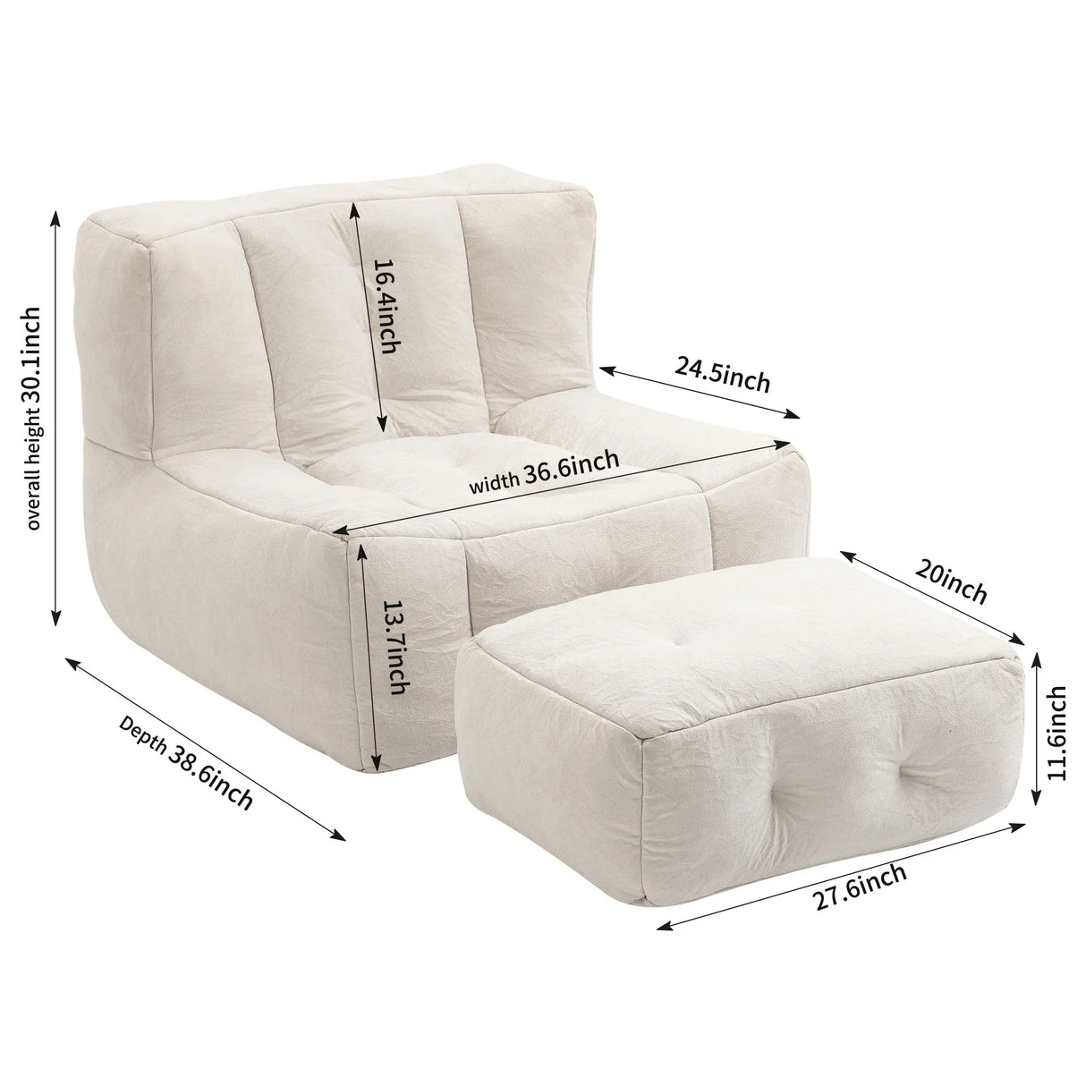 Modern Indoor Fluffy Bean Bag Chair With Memory Foam And Ottoman, Super Soft - Furniture Home Direct