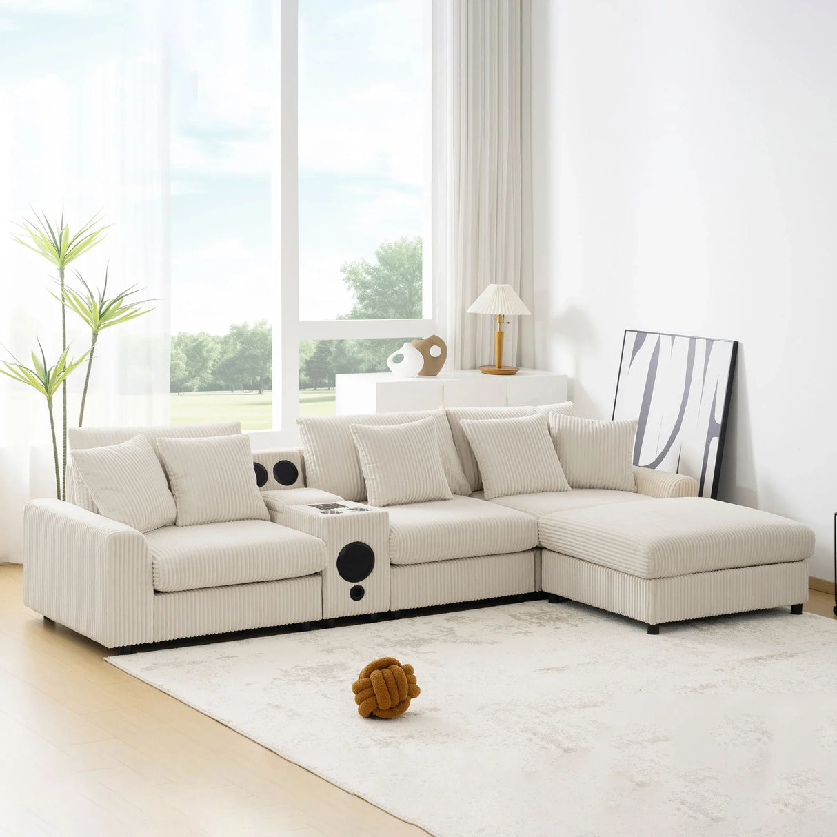 Sectional With Bluetooth Speakers L Shaped Couch With Console USB Charger, Cup Holders Storage Ottoman Deep And Wide Seat Cloud Sofa - Furniture Home Direct