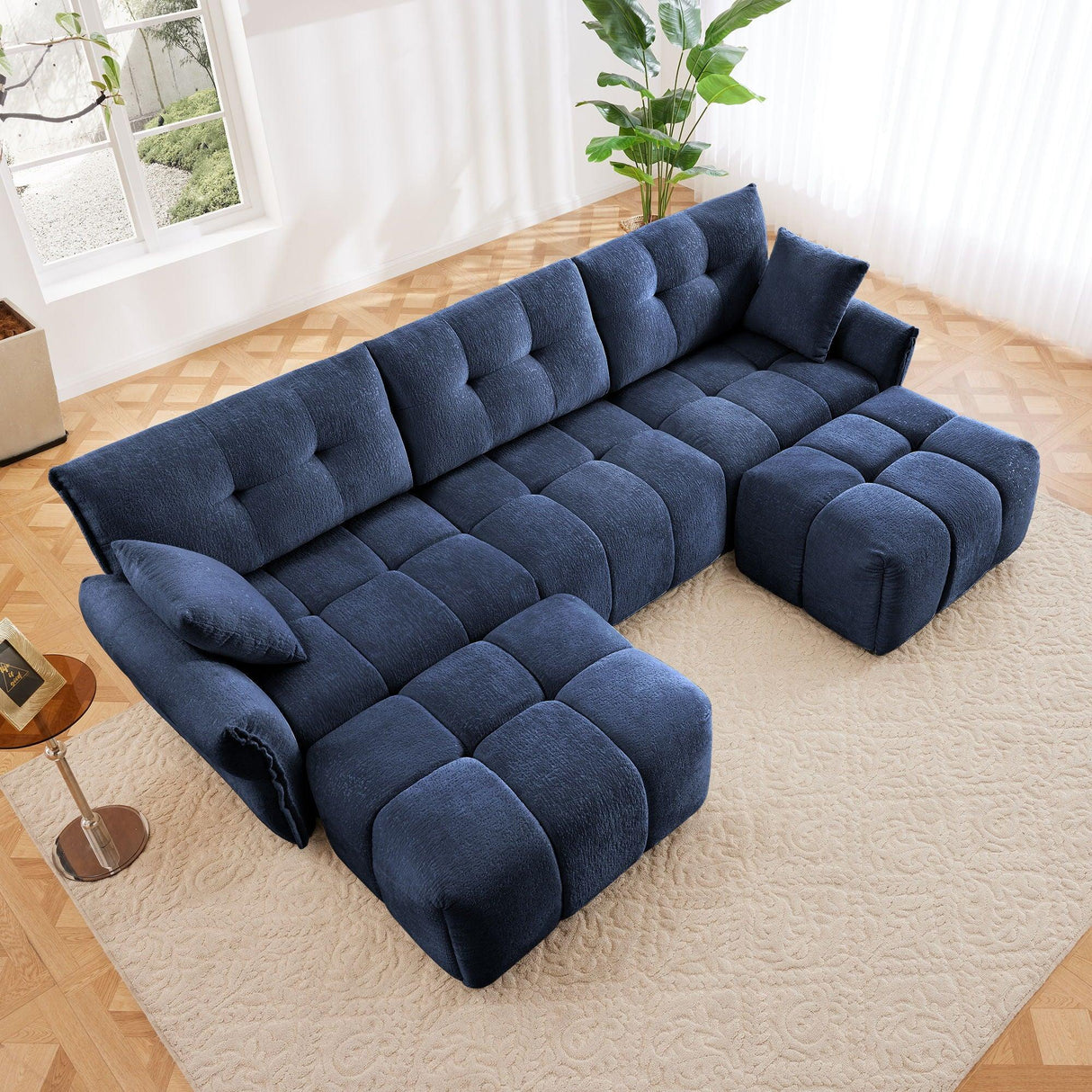 Sofa Set With Ottoman And Pillows, Textured, High Resilience Cushions - Furniture Home Direct