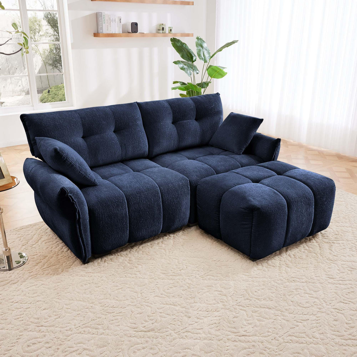Sofa Set With Ottoman And Pillows, Textured, High Resilience Cushions - Furniture Home Direct