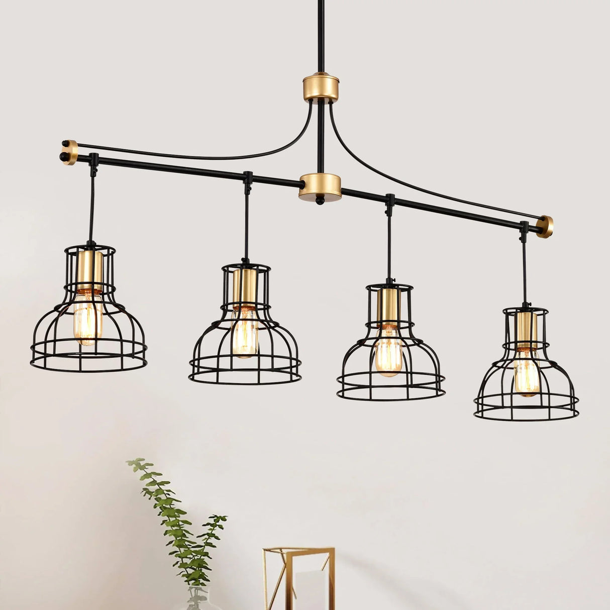 Dining Room Light Fixture / Chandelier Table, 40 -" Hanging For Farmhouse Linear Chandeliers, 5 Light Kitchen Island Lighting Ceiling Chandelier, With Metal Lampshade - Gold / Matte Black - Furniture Home Direct
