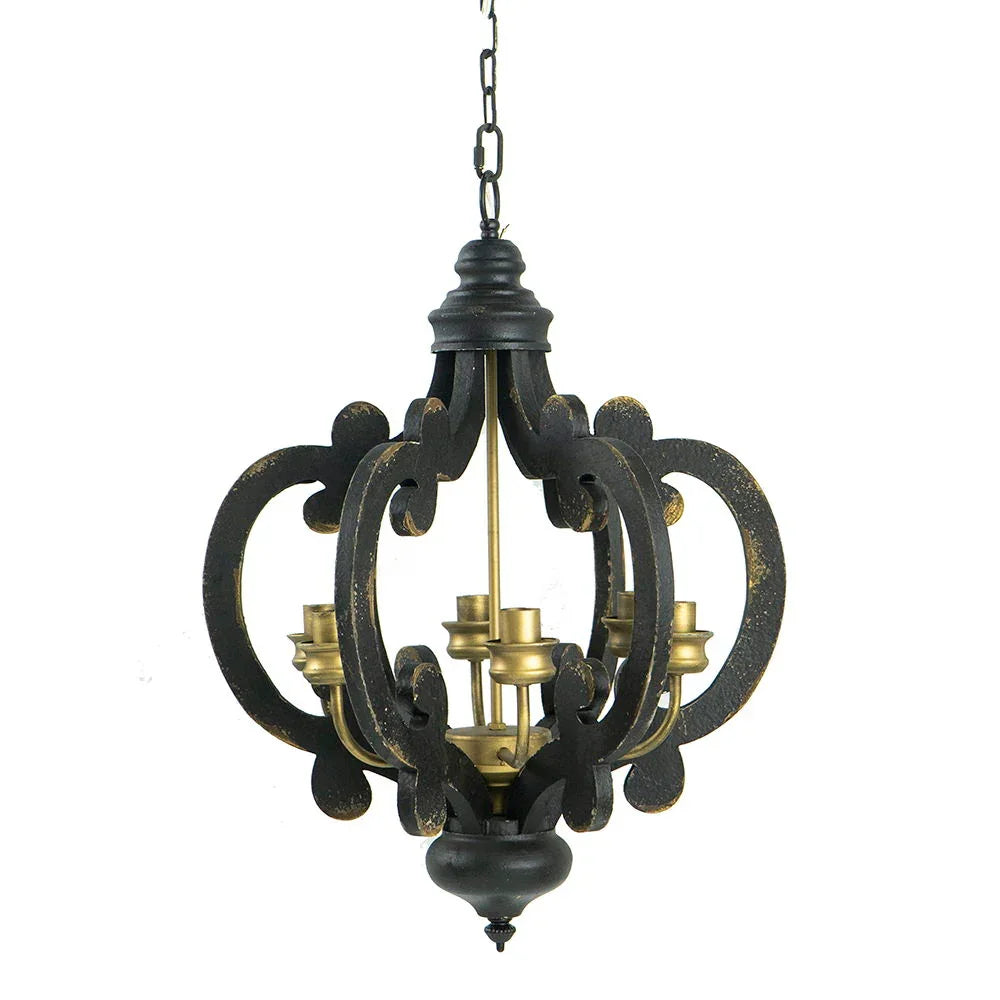 Farmhouse Chandelier, 6 Light Wood Chandelier Pendant Light Fixture With Adjustable Chain For Dining Room Living Room Entryway, Bulb Not Included - Furniture Home Direct