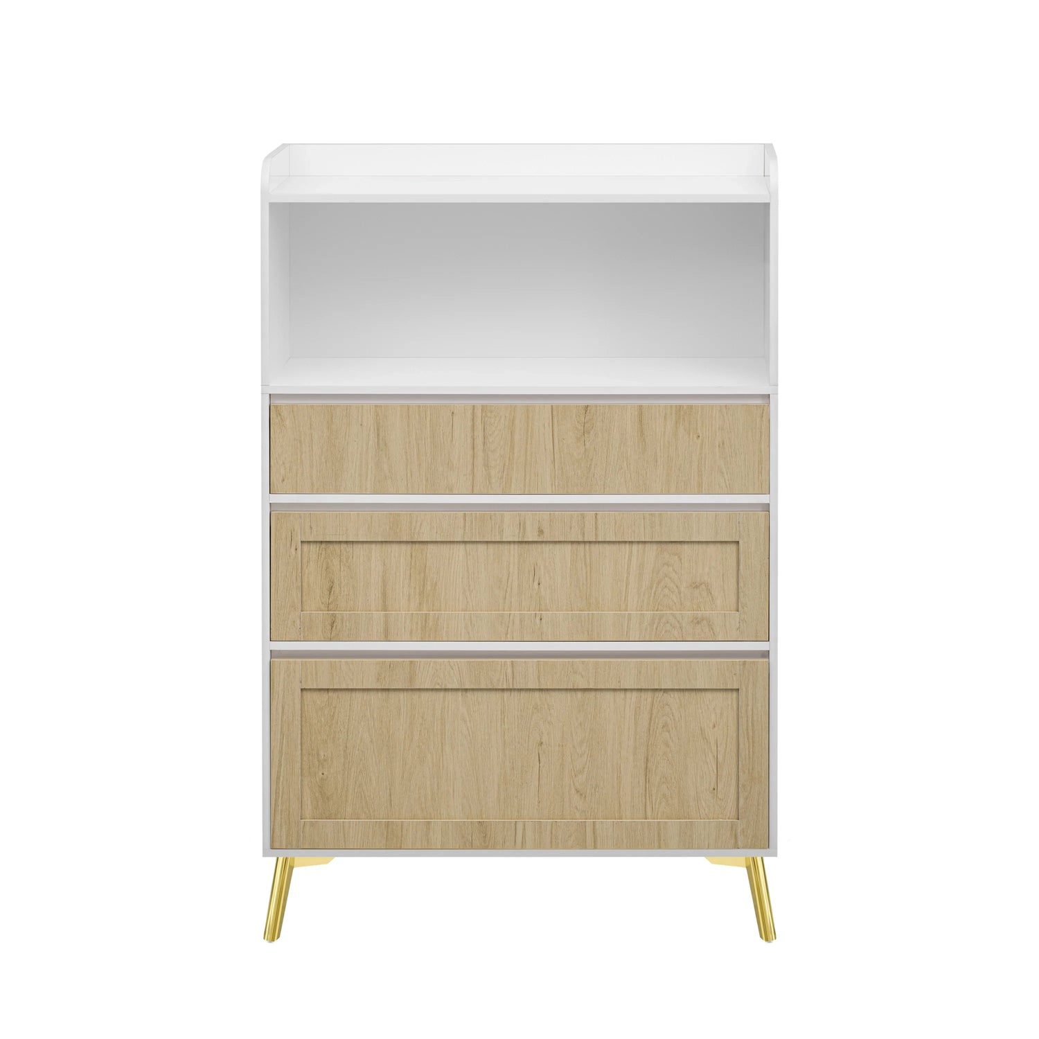 Accent Cabinet 3 Drawer White Wood Finish Light Brown - Furniture Home Direct