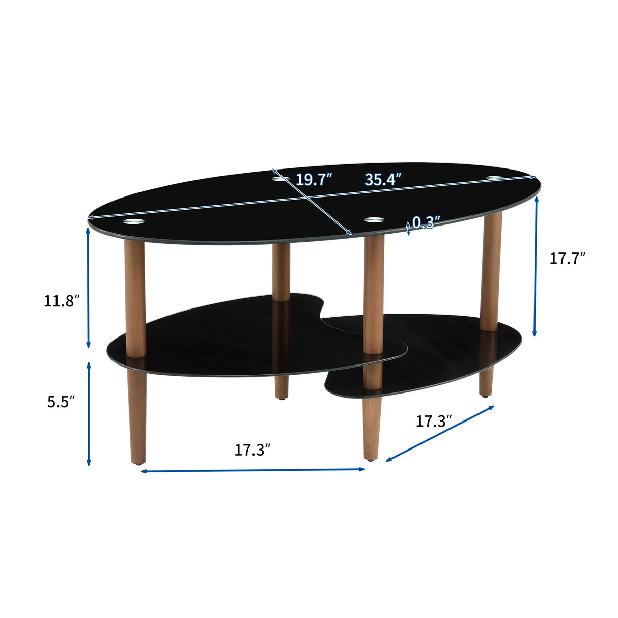 Oval Glass Coffee Table, Modern Table In Living Room Oak Wood Leg Tea Table 3-Layer Tempered Glass Table - Brown / Black - Furniture Home Direct