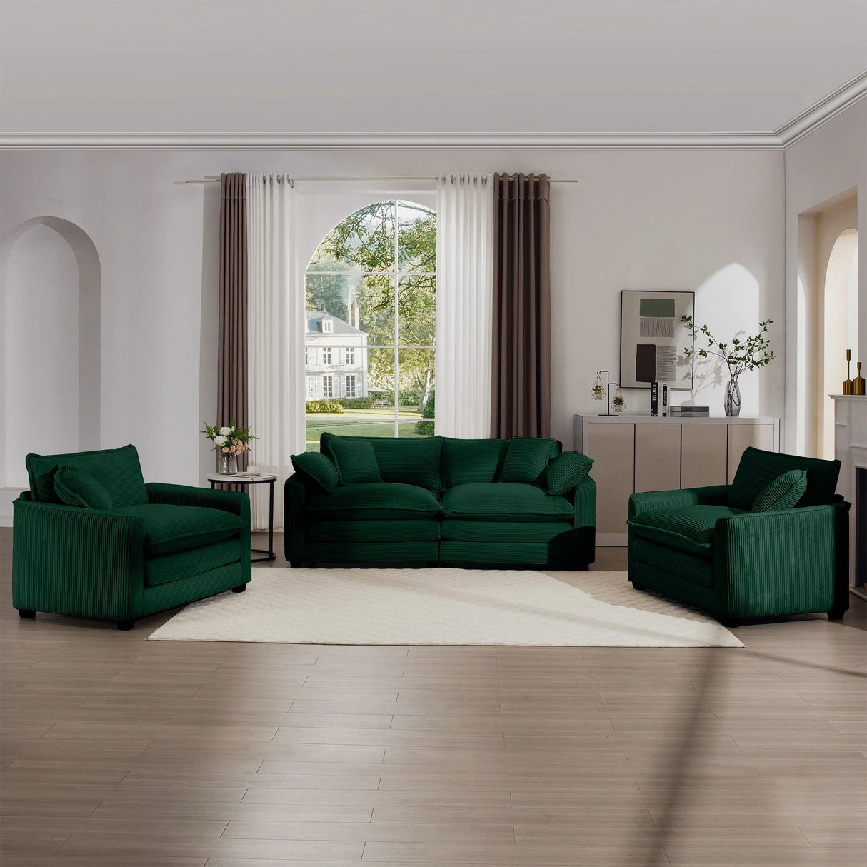 Elegant Corduroy Oversized Sectional Sofa Set With Deep Seats And Flexible Layout - Furniture Home Direct