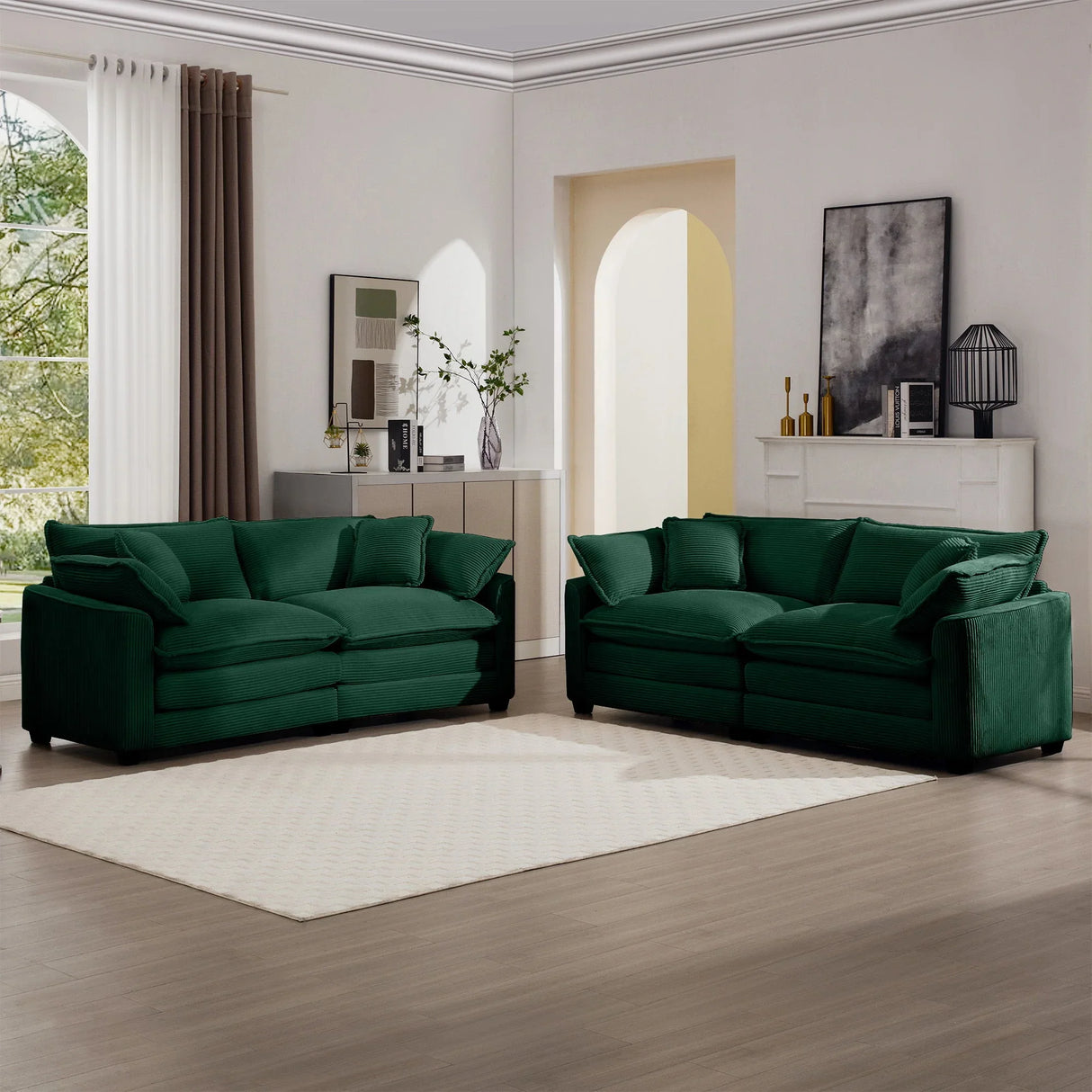 Elegant Corduroy Oversized Sectional Sofa Set With Deep Seats And Flexible Layout - Furniture Home Direct
