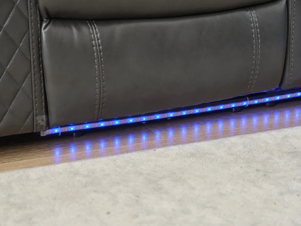 Sectional Sofa Power Reclining Leather With LED Grey - Furniture Home Direct