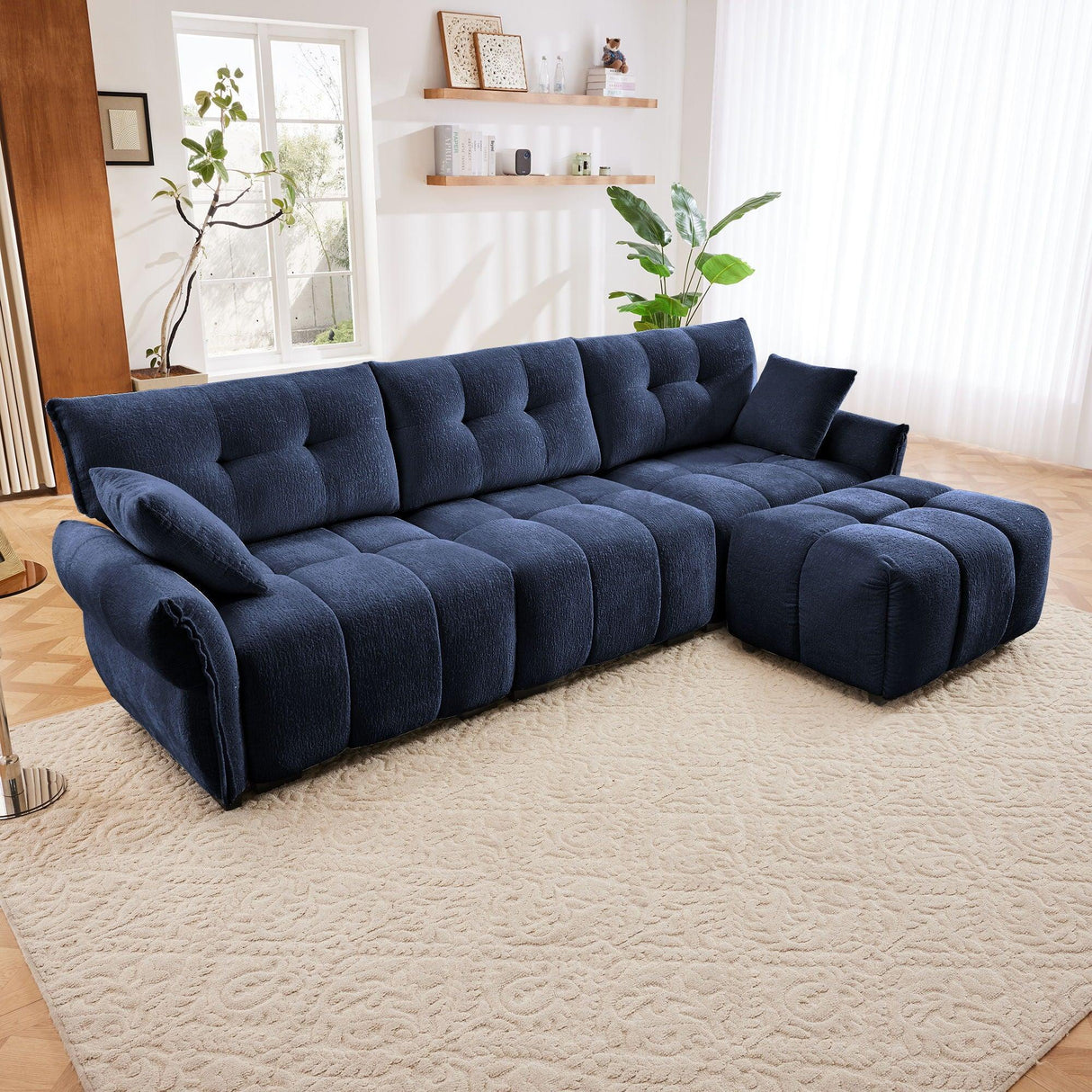 Sofa Set With Ottoman And Pillows, Textured, High Resilience Cushions - Furniture Home Direct