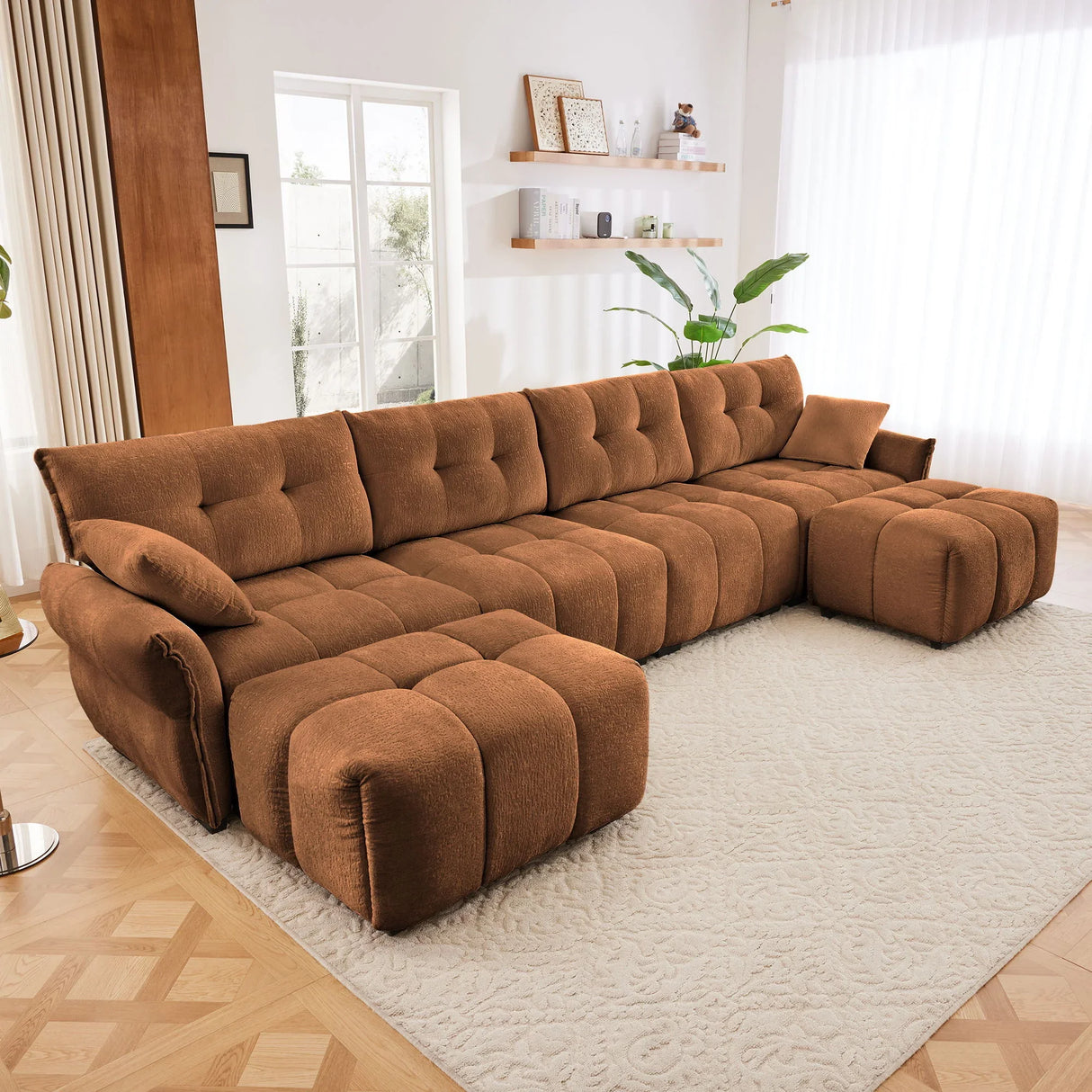 Sofa Set With Ottoman And Pillows, Textured, High Resilience Cushions - Furniture Home Direct