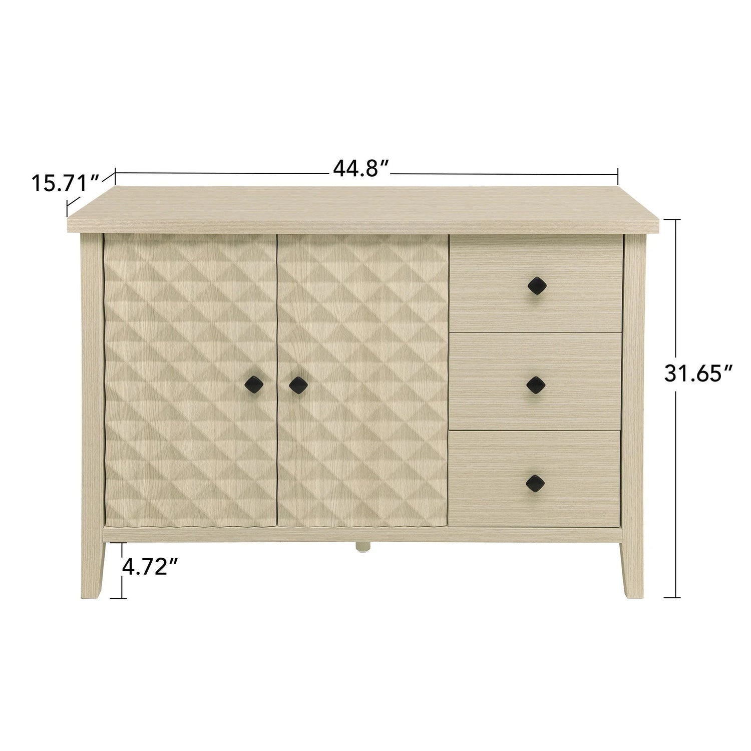 Modern 2 Door 3 Drawer Storage Cabinet, Buffet Cabinet With 2 Embossed Door For Living Room, Kitchen, Entryway - Natural - Furniture Home Direct