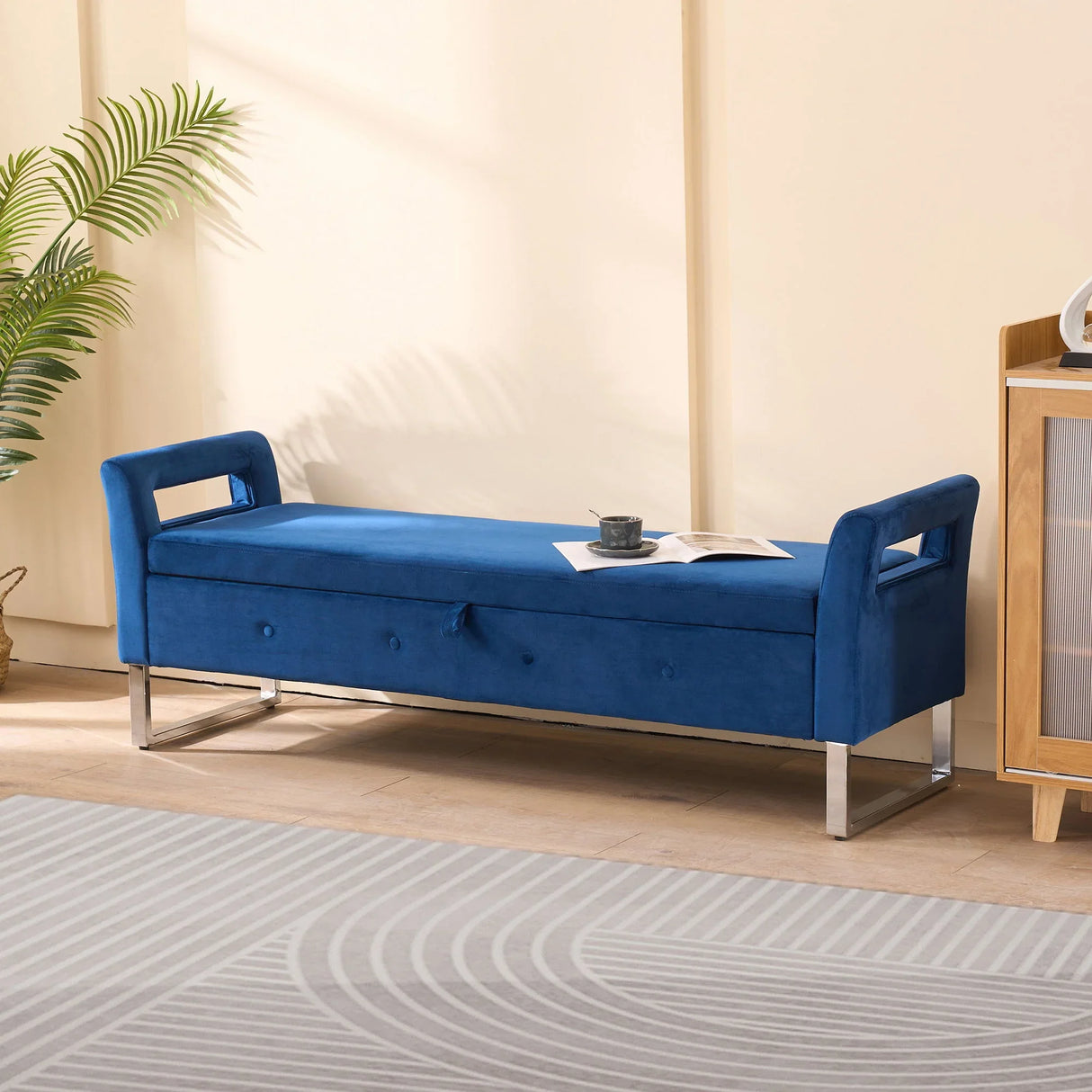 Wide Storage Soft Ottoman Bench With Armrests - Furniture Home Direct