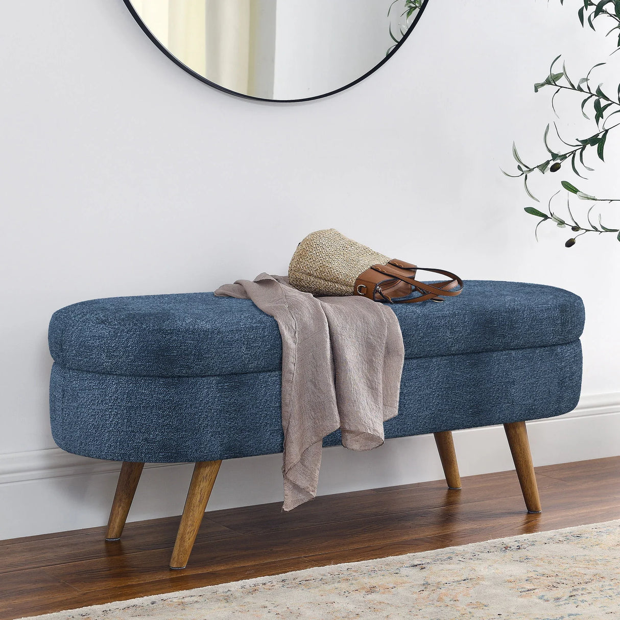 Modern Ottoman Oval Storage Bench With Rubber Wood Legs - Furniture Home Direct