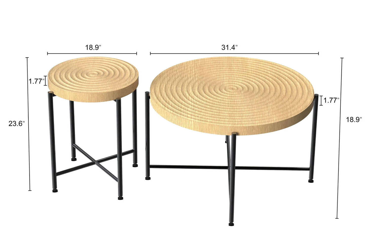 Coffee And End Table Set Waterproof Cover, Distressed Cylindrical Design, Legs Classic Rustic Charm (Set of 2) - Furniture Home Direct