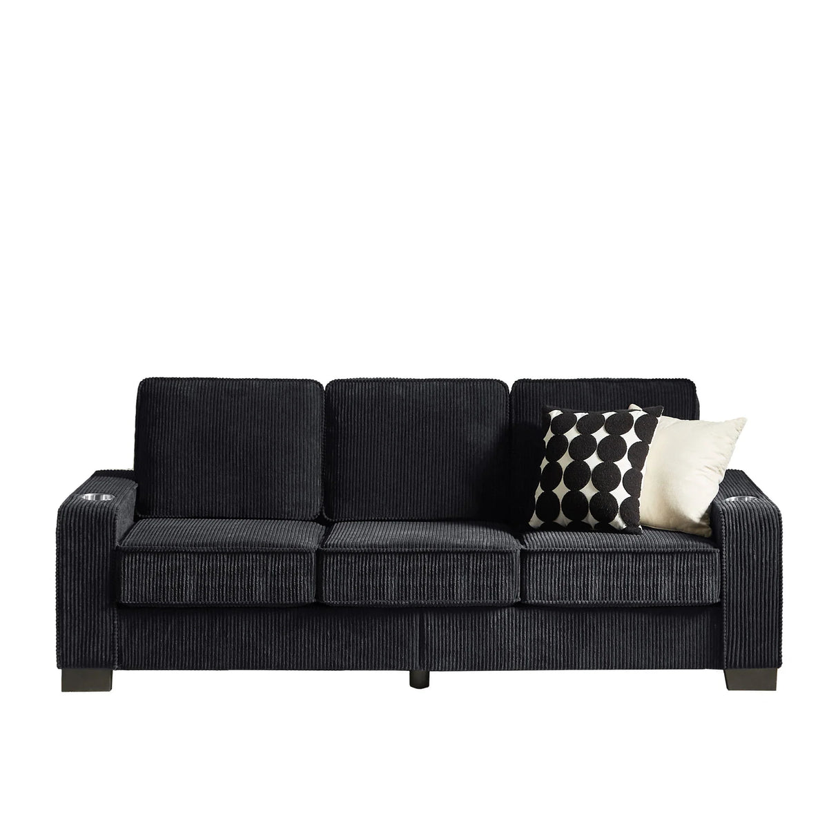 Modern Corduroy Fabric Sofa, 3 Seater Compressed Couch With Cup Holders - Furniture Home Direct