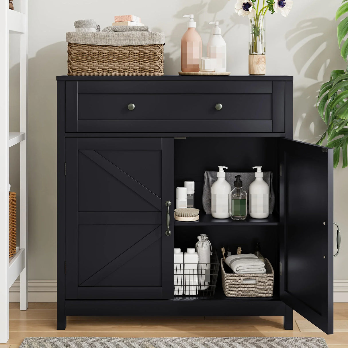 Farmhouse Storage Cabinet With Drawer And Adjustable Shelf - Furniture Home Direct