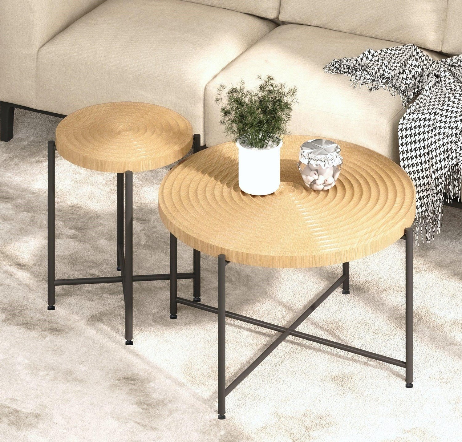 Coffee And End Table Set Waterproof Cover, Distressed Cylindrical Design, Legs Classic Rustic Charm (Set of 2) - Furniture Home Direct
