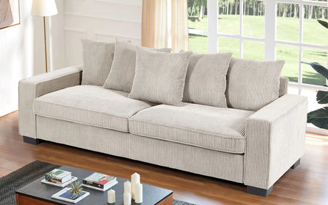 Luxe Corduroy Sofa With 5 Matching Toss Pillows, Sleek Design, Spacious And Comfortable 3 Seater Couch - Furniture Home Direct
