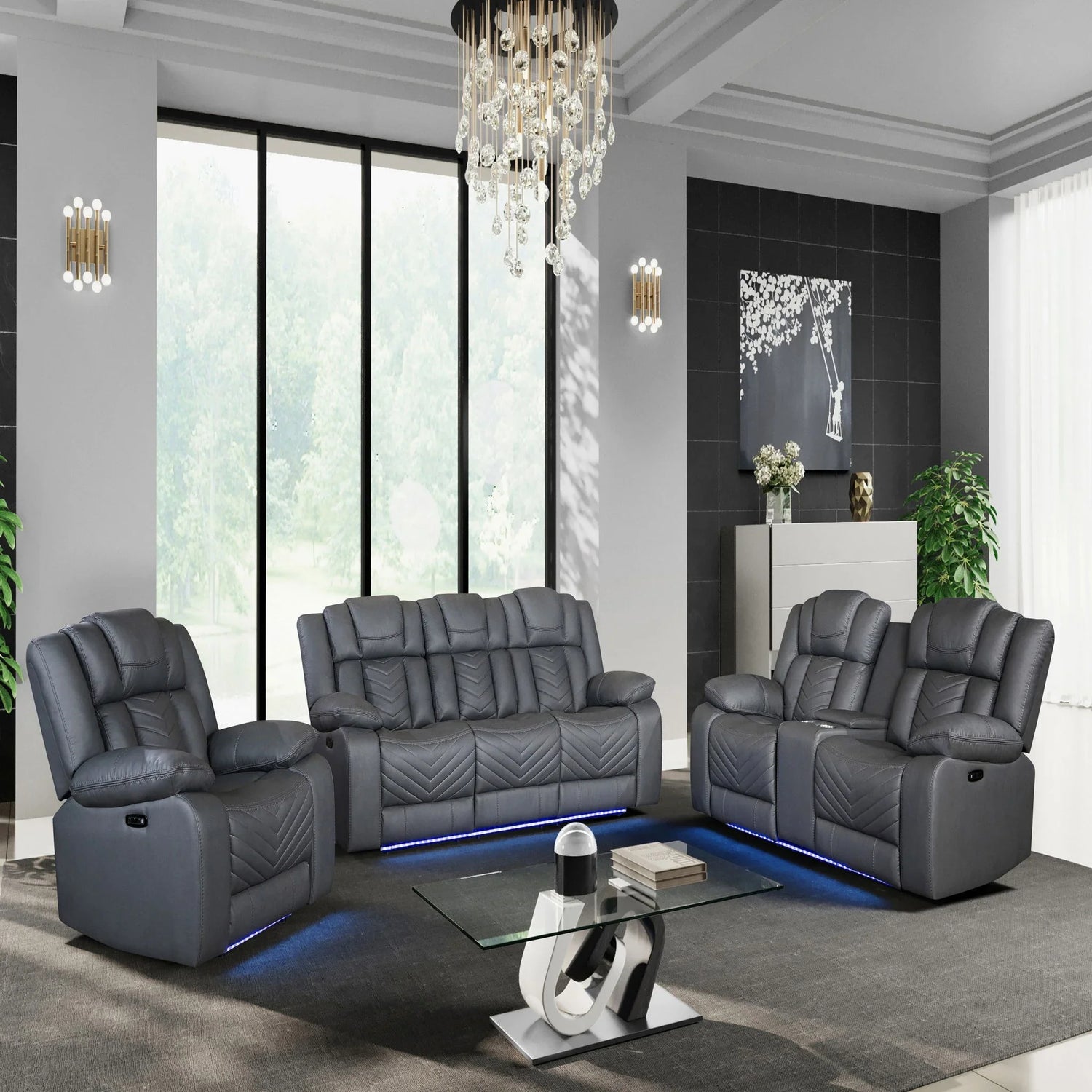 Raize - Power Living Room Set With Storage Console And Cup Holders - Furniture Home Direct