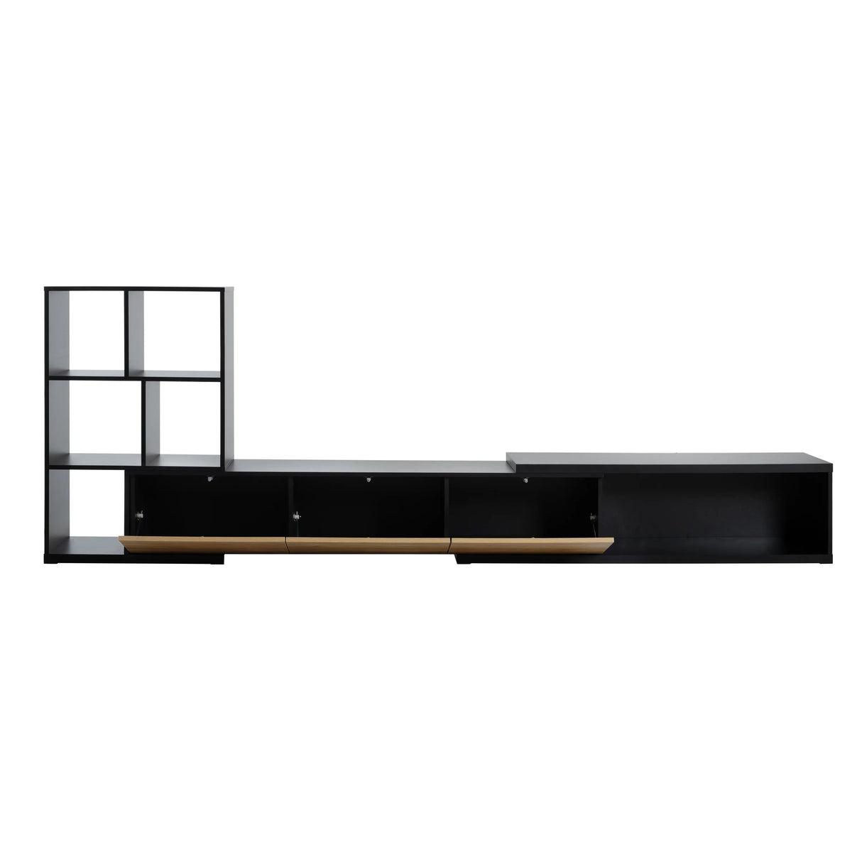 TV Stand With Open Shelves And Three Wood Drawers Black - Furniture Home Direct