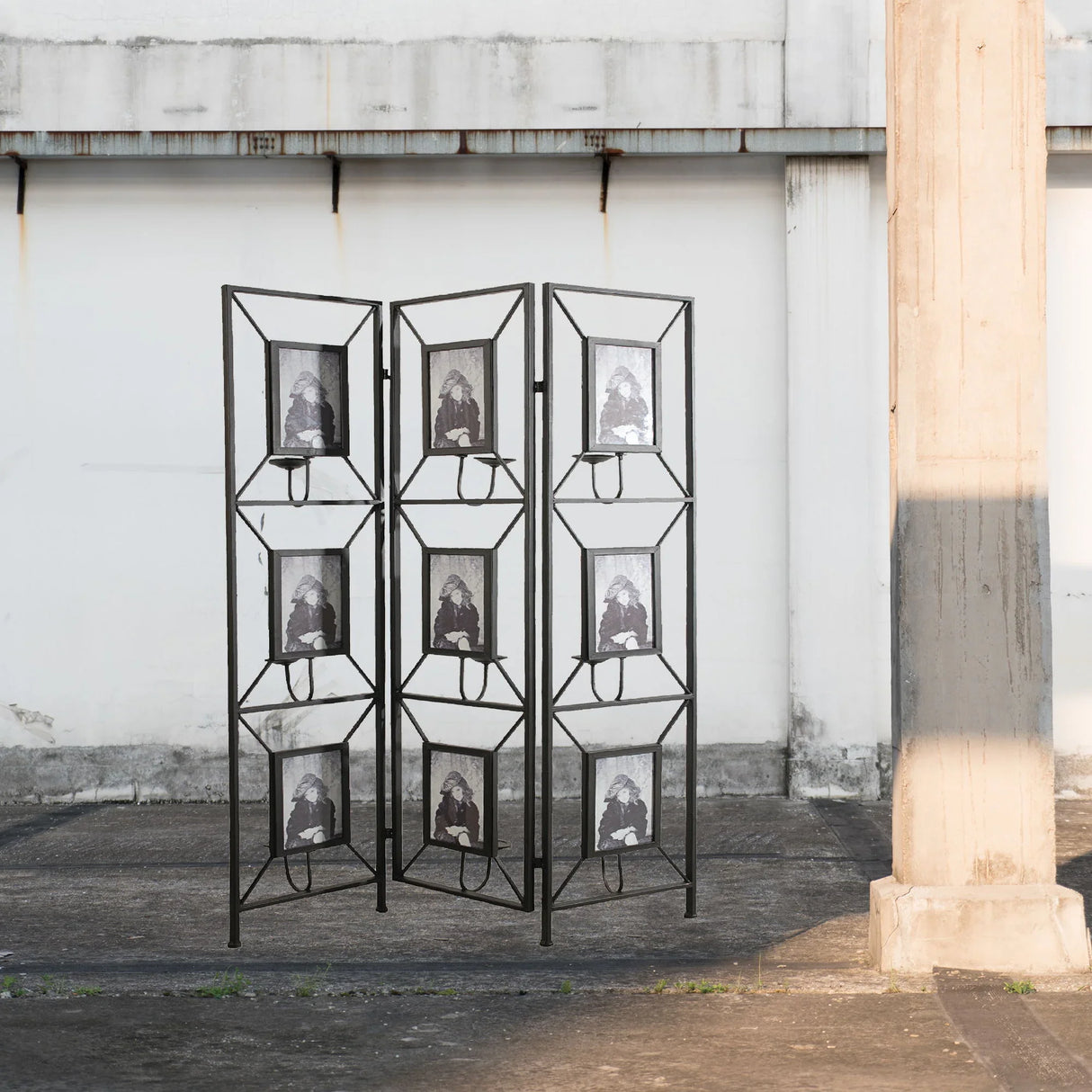 Room Photo Frames Screen Divider Screens, 3 Panel Decorative Screen With Photo Frames, Antique Mirror, Candle Stick - Black - Furniture Home Direct