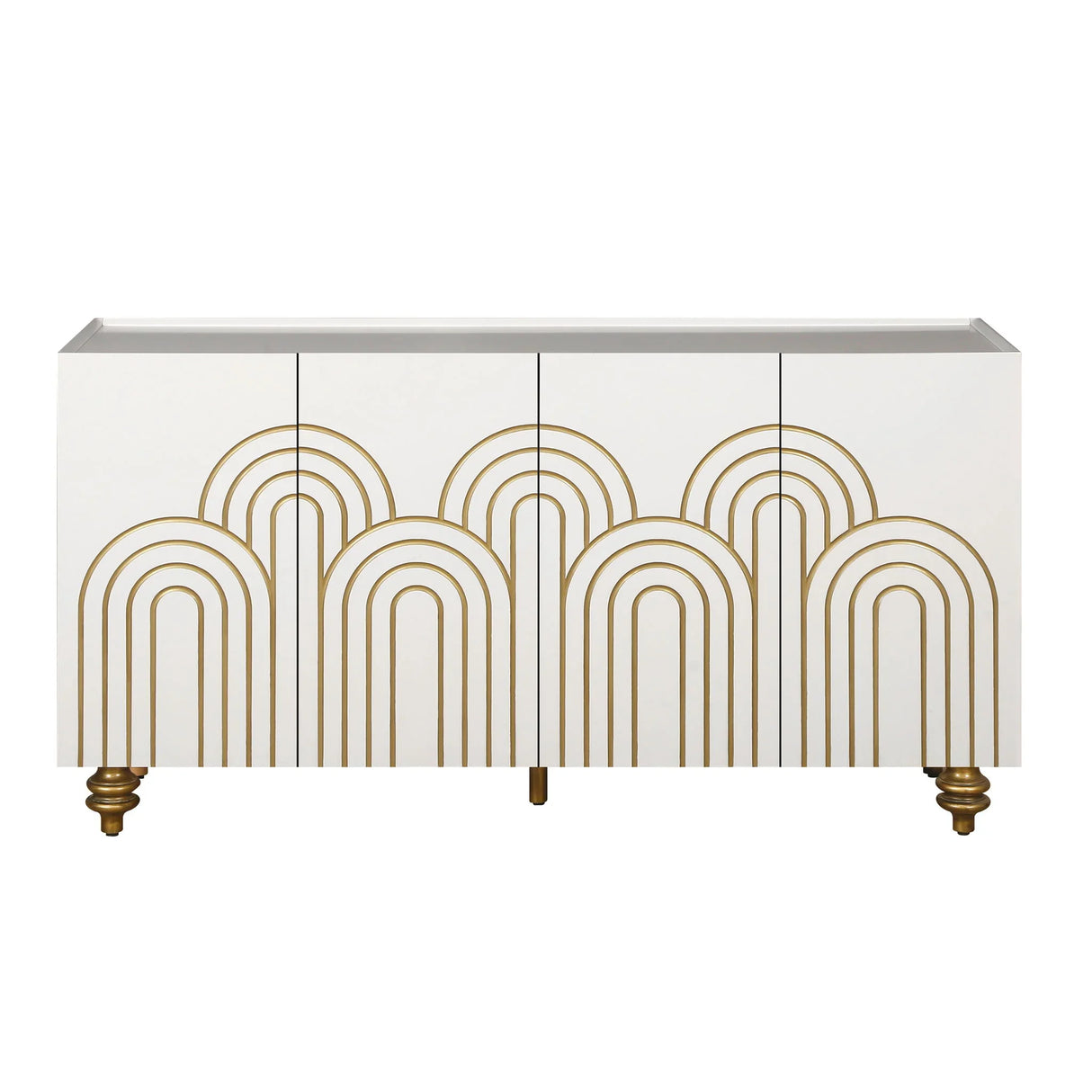 Modern Fluted Sideboard Buffet With Storage, Curve Element, 4 Doors With Adjustable Shelves - Furniture Home Direct