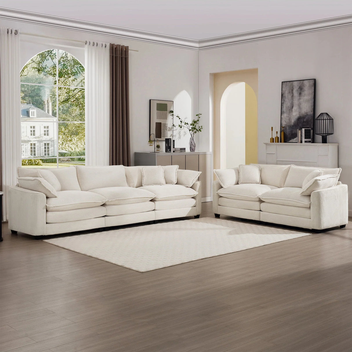 Elegant Corduroy Oversized Sectional Sofa Set With Deep Seats And Flexible Layout - Furniture Home Direct