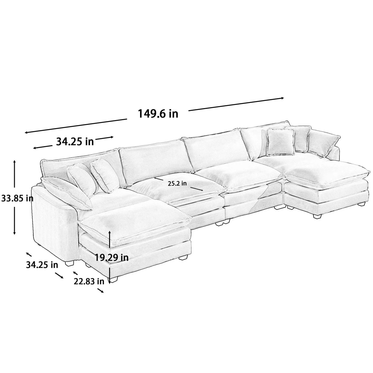 Modern Oversized Modular Cushion Sofa With Ottoman, Low Back, Deep Seating Sofa Set - Furniture Home Direct