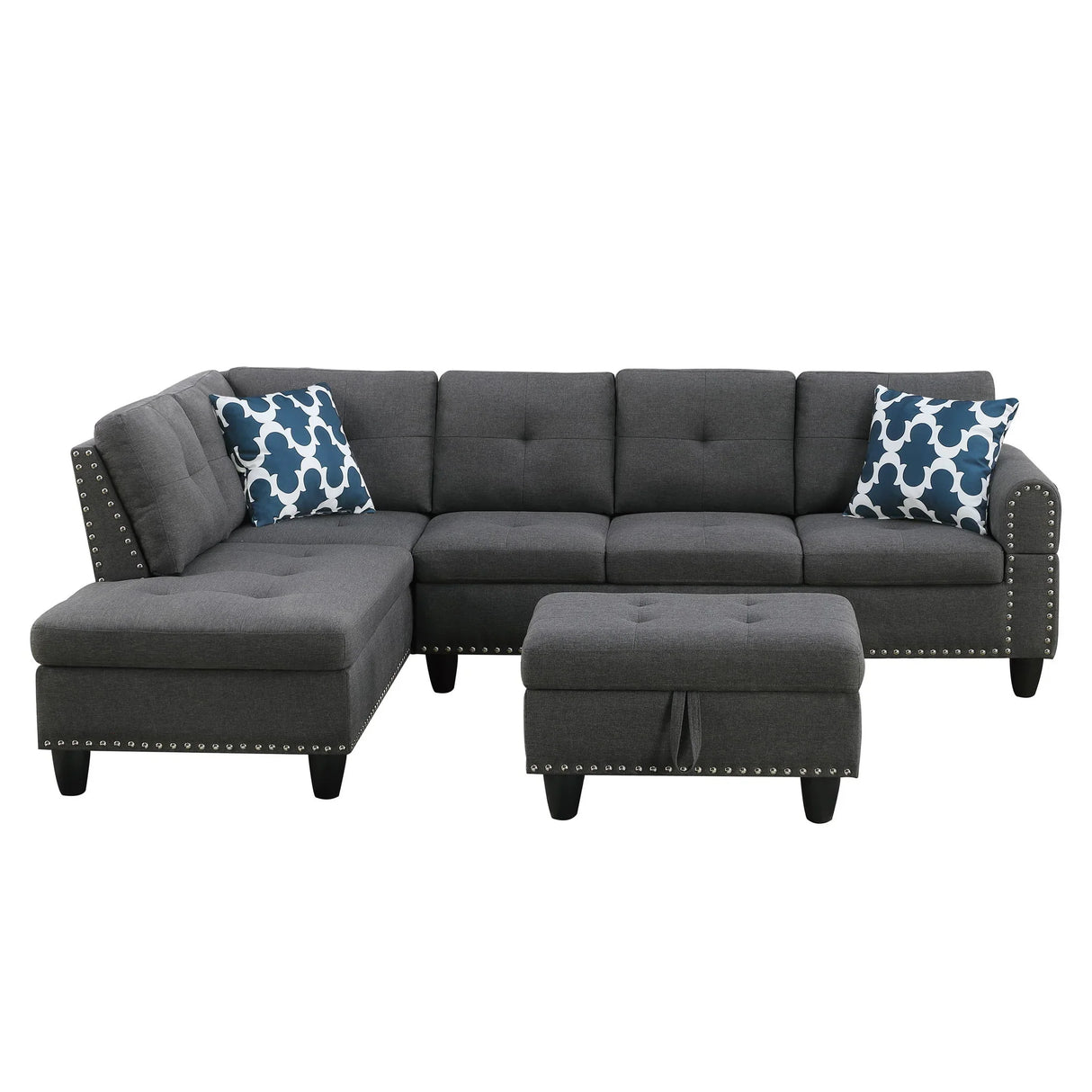 Alger - 98" Wide Left Hand Facing Sofa & Chaise With Ottoman - Furniture Home Direct