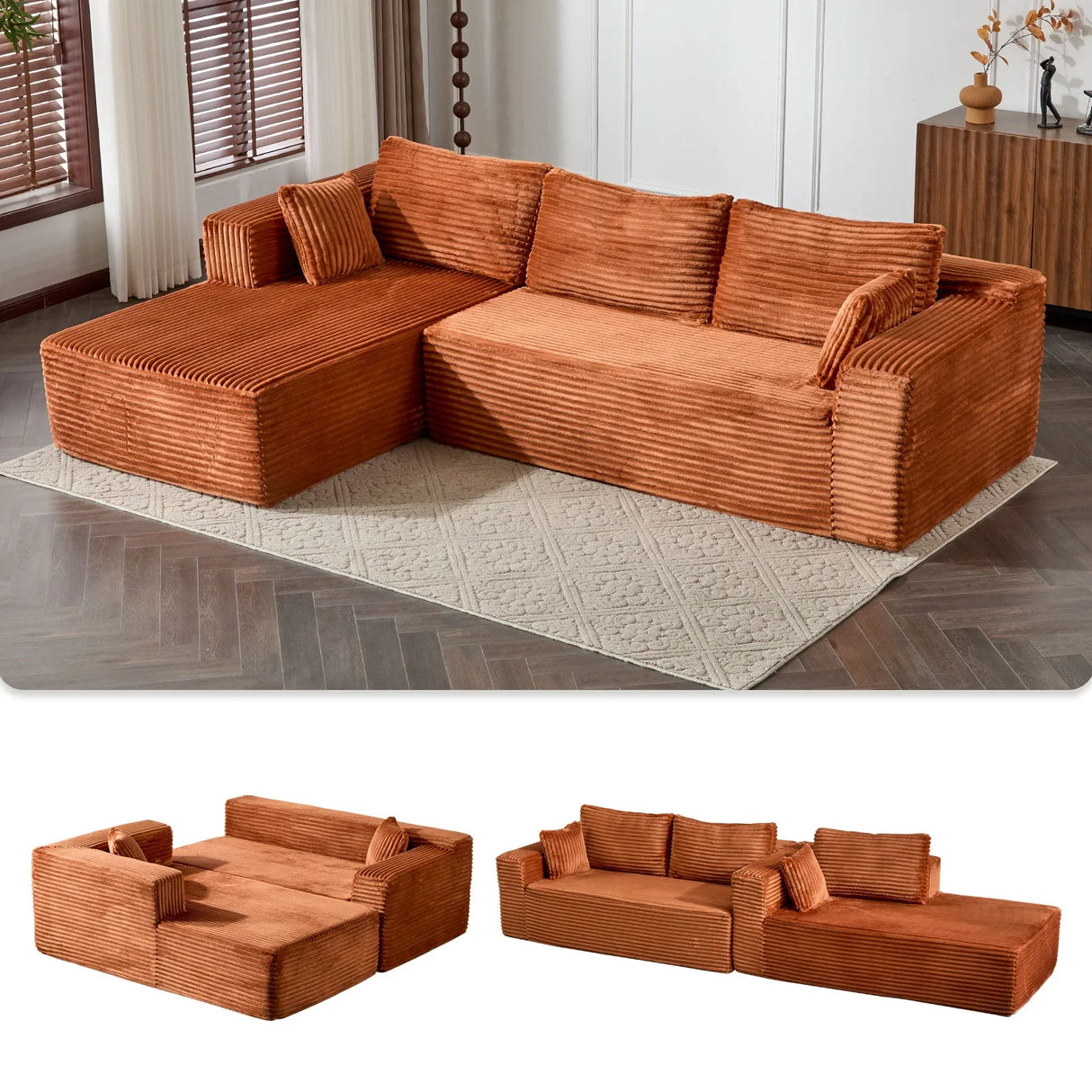Compression Sectional Couch With Comfy Chaise, Boneless L Shape Sofa With Deep Seat - Furniture Home Direct