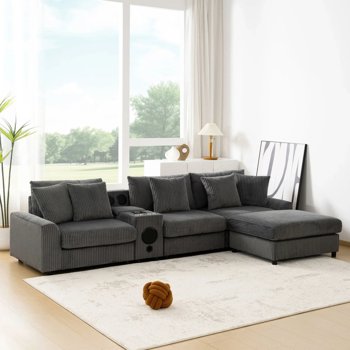 Sectional With Bluetooth Speakers L Shaped Couch With Console USB Charger, Cup Holders Storage Ottoman Deep And Wide Seat Cloud Sofa - Furniture Home Direct