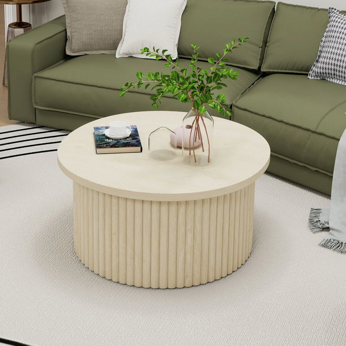 Coffee Table, Round Coffee Table, Modern Side Tables Accent End Table For Living Room, Apartment - Natural - Furniture Home Direct