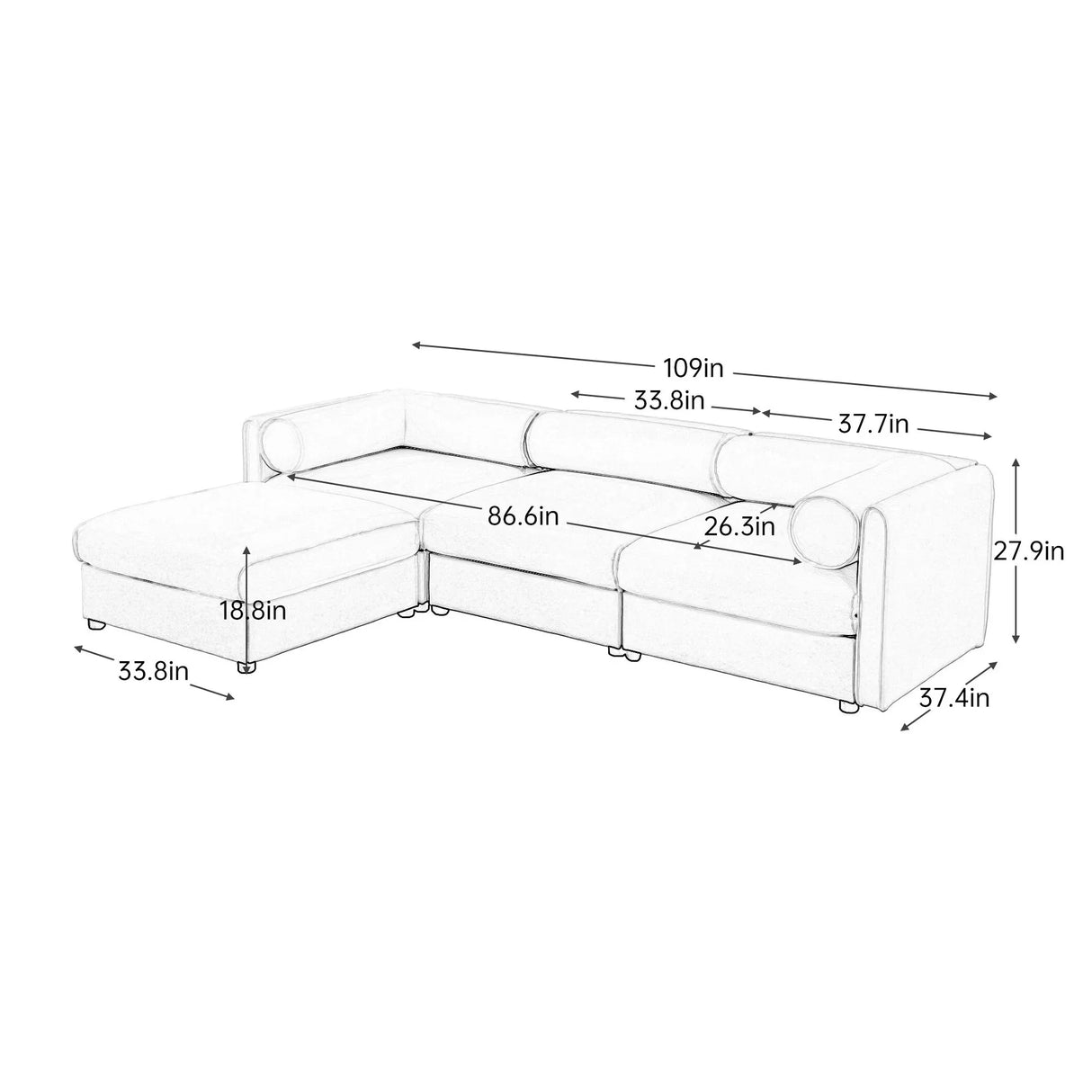 Contemporary Elegant White Chenille Sofa With Storage And Ottoman - Furniture Home Direct
