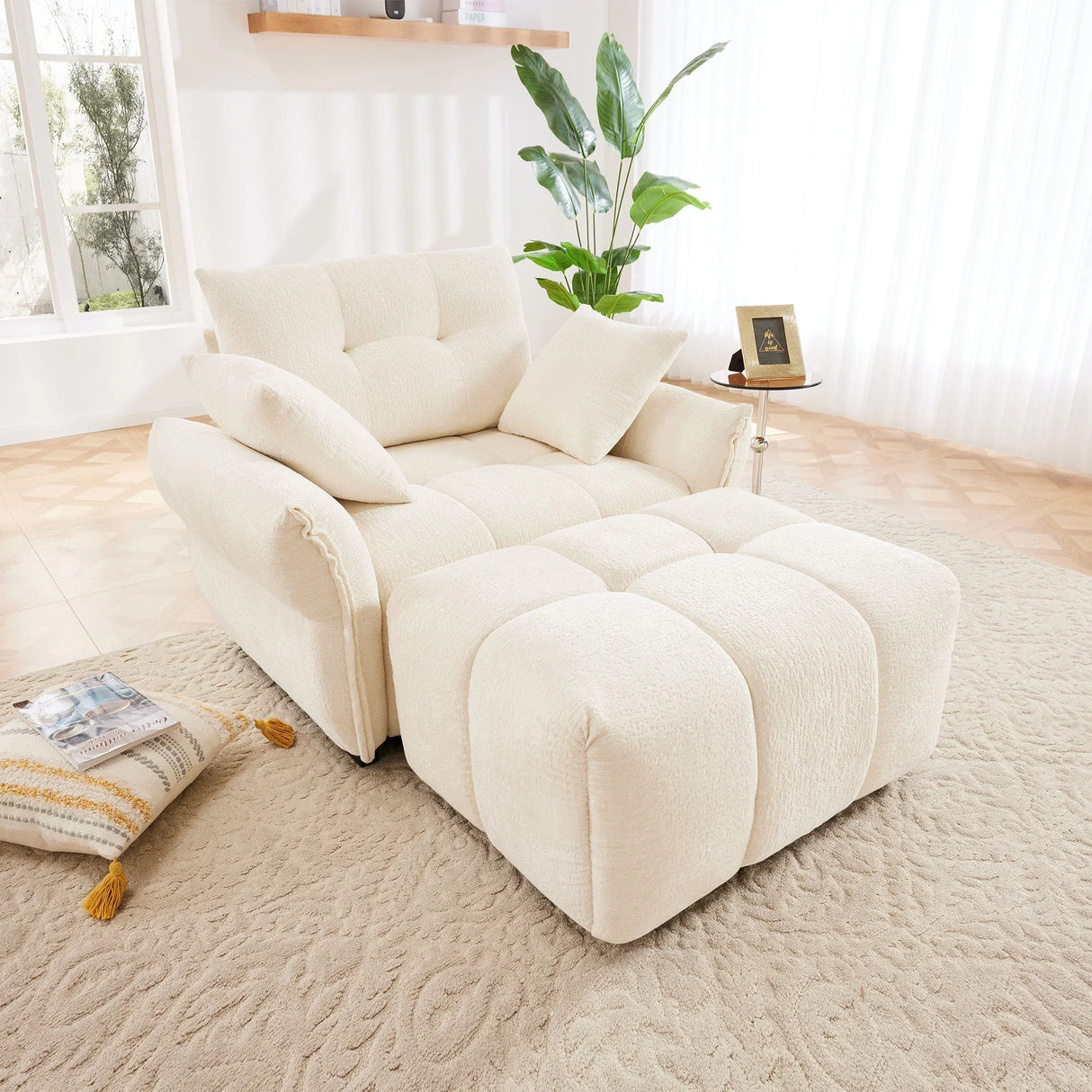 Ergonomic Single Seater Sofa With Ottoman, High Resilience Support Cushions - Furniture Home Direct