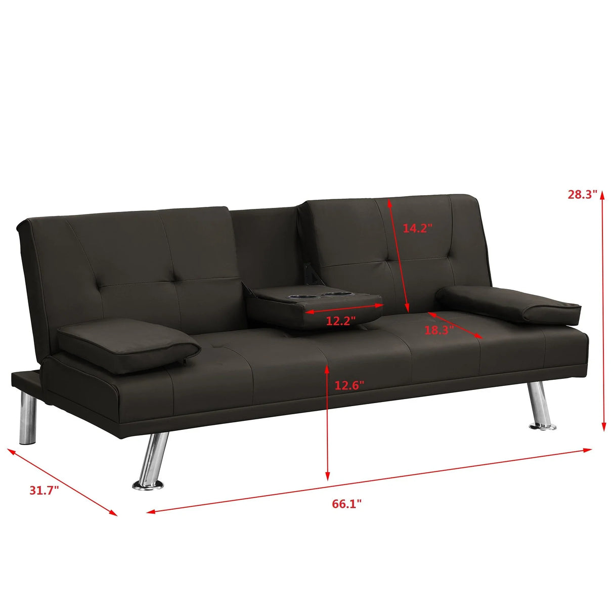 Modern Sofa Bed With Armrest 2 Holders, Wood Frame & Stainless Leg - Furniture Home Direct