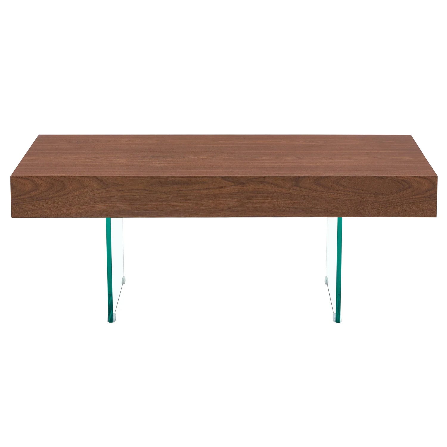 Coffee Table Faux Wood Top Glass Legs Modern Walnut - Furniture Home Direct