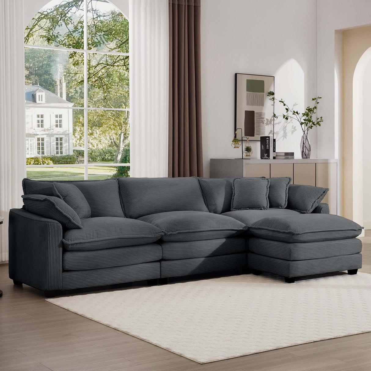 Modern Oversized Modular Cushion Sofa With Ottoman, Low Back, Deep Seating Sofa Set - Furniture Home Direct